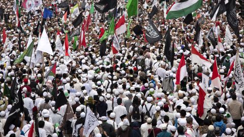Thousands of Indonesian Muslims protest against Ahok on March 31 in Jakarta.