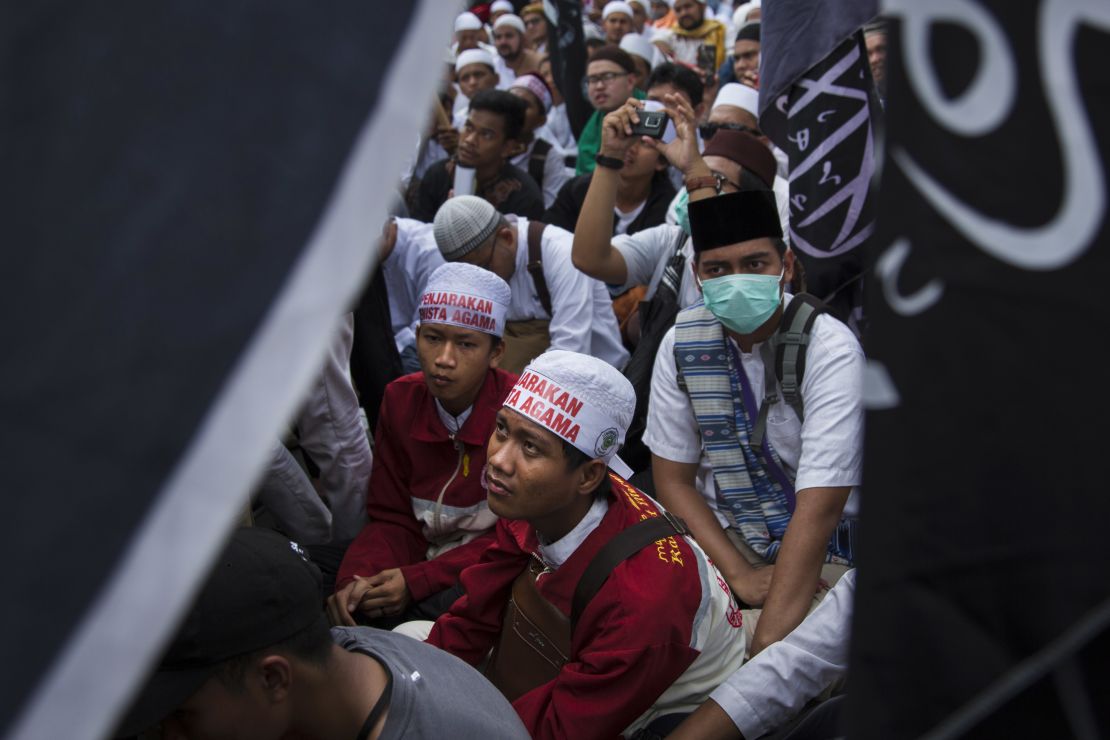 Thousands of Indonesian Muslims protest against Ahok last month in Jakarta.