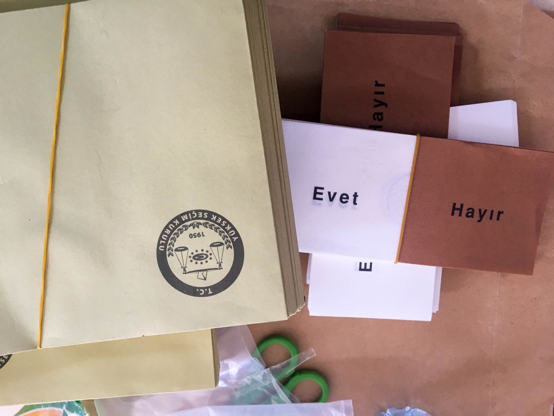 Official ballots with the words "Evet" ("Yes") or "Hayir" ("No") are seen at a polling station in Ankara on Sunday.