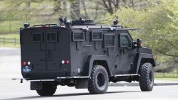An armor police vehicle drives through Fairmount park in Philadelphia, Monday, April 17, 2017. Authorities in several states are on the lookout for a man police say shot a Cleveland retiree collecting aluminum cans and then posted video of the apparently random killing on Facebook. The suspect is identified as Steve Stephens, a 37-year-old job counselor. Police in Philadelphia say they have "no indication" that the suspect in an apparently random killing in Cleveland is in Philadelphia. (AP Photo/Matt Rourke)