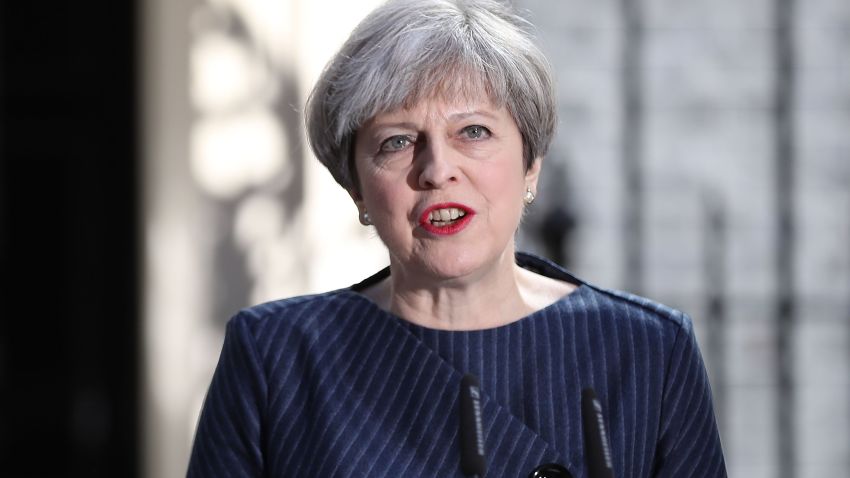 LONDON, ENGLAND - APRIL 18: Prime Minister Theresa May makes a statement to the nation in Downing Street on April 18, 2017 in London, United Kingdom. The Prime Minister has called a general election for the United Kingdom to be held on June 8, the last election was held in 2015 with a Conservative party majority win. (Photo by Dan Kitwood/Getty Images)