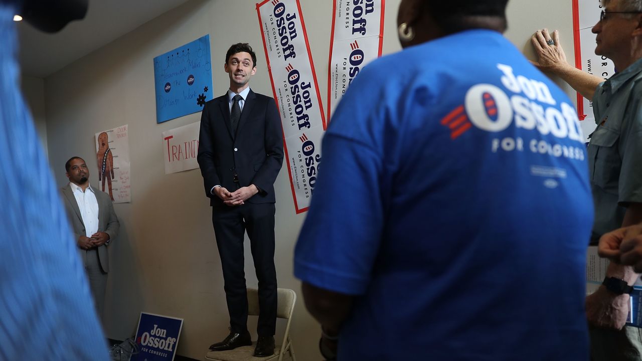 MARIETTA, GA - APRIL 18:  Democratic candidate Jon Ossoff speaks to volunteers and supporters at a campaign office as he runs for Georgia's 6th Congressional District on April 18, 2017 in Marietta, Georgia. Ossoff is running in a special election to replace Tom Price, who is now the Secretary of Health and Human Services. Today's election will fill a congressional seat that has been held by a Republican since the 1970s.  (Photo by Joe Raedle/Getty Images)