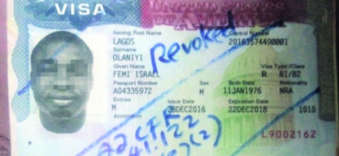 Femi Olaniyi's cancelled US visa. 