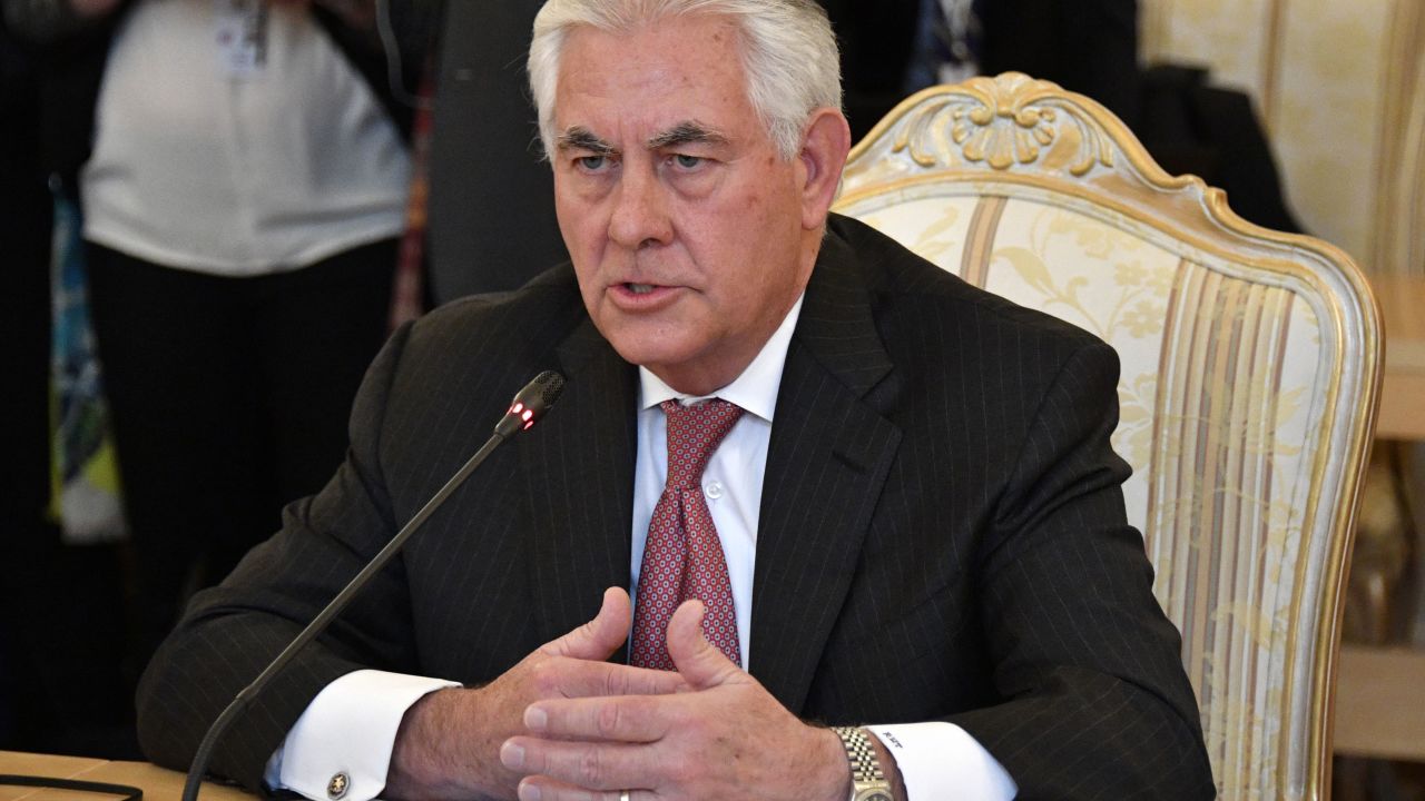 US Secretary of State Rex Tillerson talks with Russian Foreign Minister (unseen) during their meeting in Moscow on April 12, 2017.  
Tillerson meets Lavrov as Washington confronts Moscow about its support for the Syrian regime. / AFP PHOTO / Alexander NEMENOV        (Photo credit should read ALEXANDER NEMENOV/AFP/Getty Images)