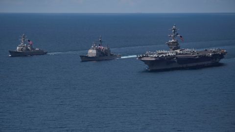 The aircraft carrier USS Carl Vinson and its escorts seen in the Indian Ocean, April 14.
