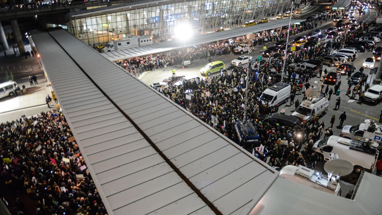 Protest against the immigration ban issued by President Donald Trump at John F. Kennedy International Airport in New York. African nationalities not included in the ban fear they are also being targeted. 