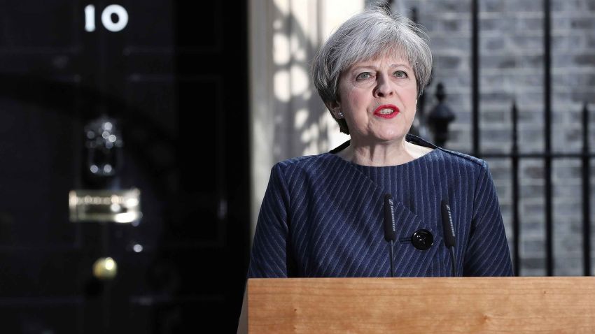 LONDON, ENGLAND - APRIL 18: Prime Minister Theresa May makes a statement to the nation in Downing Street on April 18, 2017 in London, United Kingdom. The Prime Minister has called a general election for the United Kingdom to be held on June 8, the last election was held in 2015 with a Conservative party majority win. (Photo by Dan Kitwood/Getty Images)