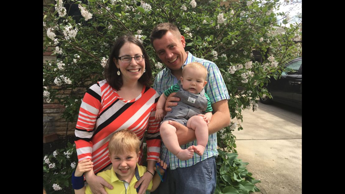 Abby Holmes, her husband Jeremiah and their two sons, Harry, 4 and Eli, 6 months. The Ohio family counted on Medicaid to make ends meet last year.