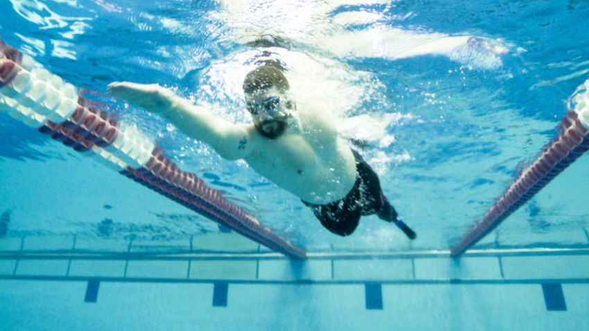 Corporal Dan Lasko, a retired marine, lost his left leg in Afghanistan in 2004. He's one of the participants testing a new underwater prosthesis.