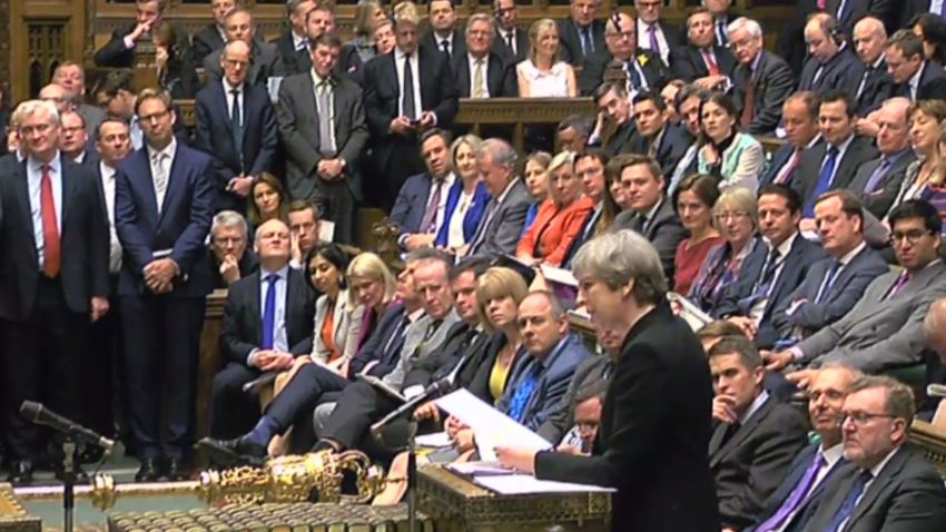 British Prime Minister Theresa May speaks during Prime Ministers questions in the House of Commons in London on April 19, 2017.