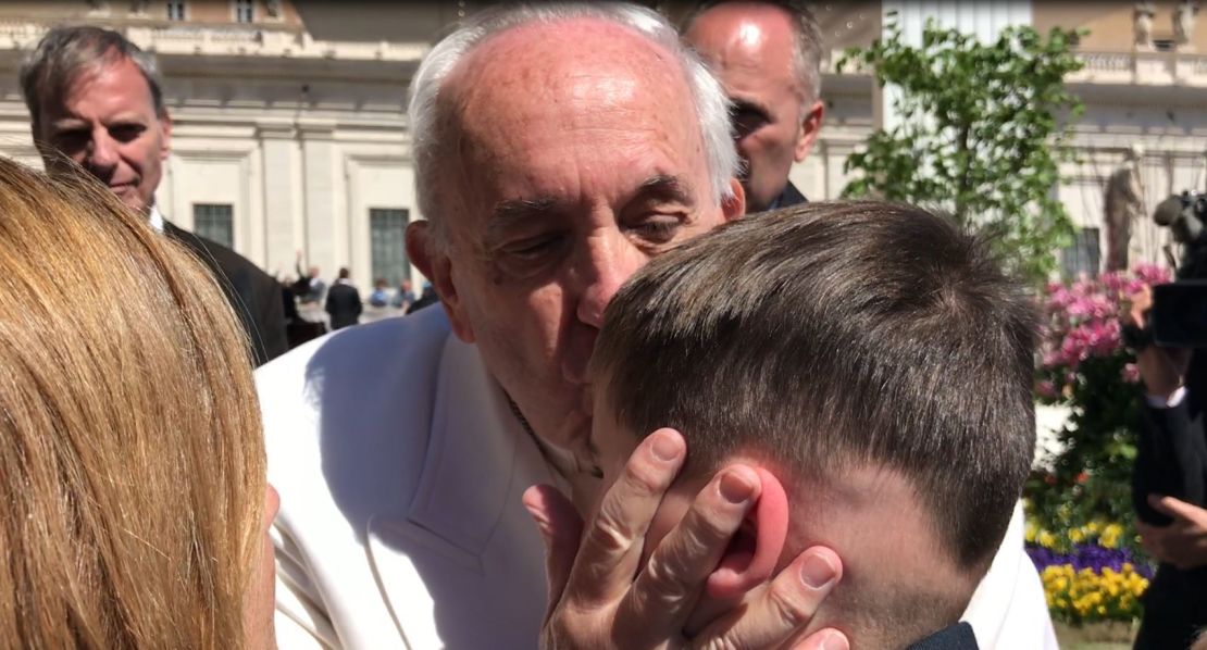 Pope Francis blesses Devin during a brief encounter in Vatican City.
