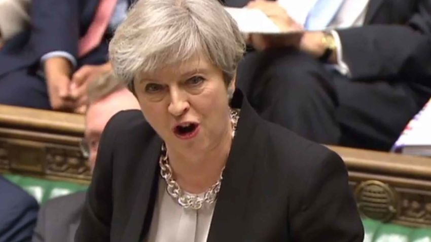 A still image taken from footage broadcast by the UK Parliamentary Recording Unit (PRU) on April 19, 2017 shows British Prime Minister Theresa May speaking during Prime Ministers questions in the House of Commons in London.
Britain's parliament votes today on holding a snap election in June, as Prime Minister Theresa May seeks to make strong gains against the opposition before gruelling Brexit negotiations. / AFP PHOTO / PRU / Handout / RESTRICTED TO EDITORIAL USE - MANDATORY CREDIT " AFP PHOTO / PRU " - NO USE FOR ENTERTAINMENT, SATIRICAL, MARKETING OR ADVERTISING CAMPAIGNSHANDOUT/AFP/Getty Images