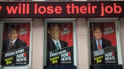 NEW YORK, NY - APRIL 19: Advertisements for Fox News personalities, including Bill O'Reilly, stand in the windows outside of the News Corp. and Fox News headquarters in Midtown Manhattan, April 19, 2017 in New York City. Fox News television personality Bill O'Reilly's future at the network is uncertain following numerous claims of sexual harassment and subsequent legal settlements. (Photo by Drew Angerer/Getty Images)