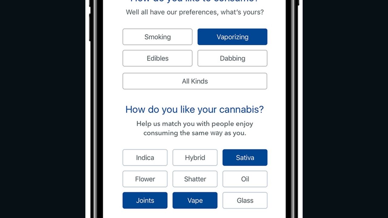 A screenshot from the dating app High There.