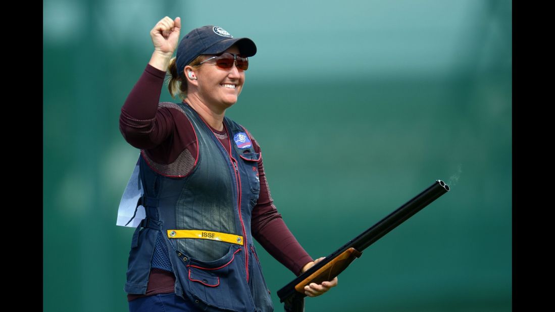 <a href="http://www.usashooting.org/12-the-team/usashootingteam/nationalteam/nationalshotgunteam/kimrhode" target="_blank" target="_blank">Kim Rhode</a>, a member of the U.S. shooting team, has won six medals, including three golds, in six consecutive Olympic games. Like Walsh, she discovered weeks after the London Olympics that she was pregnant while competing. And also like Walsh, she won the top prize.