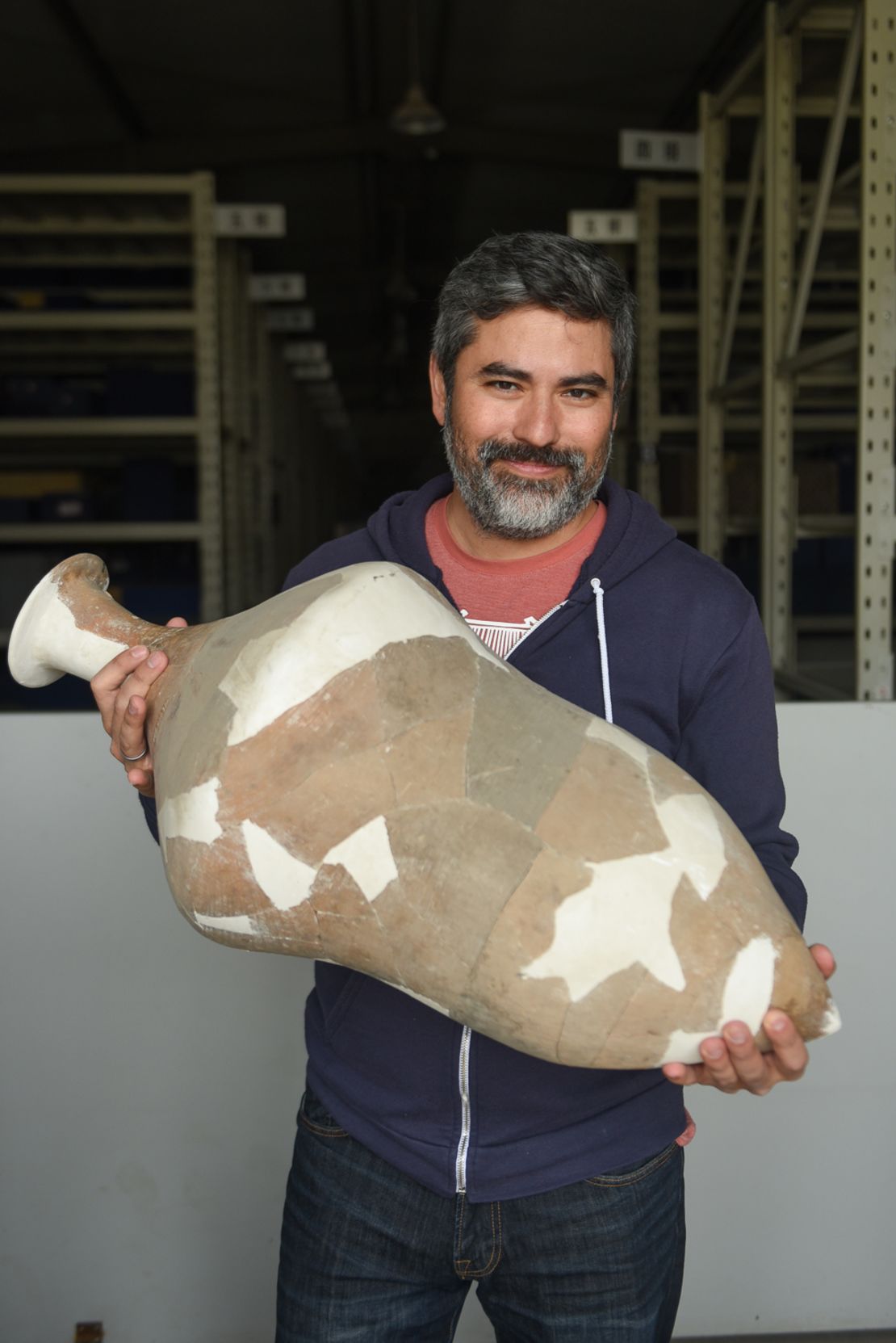 An ancient brewing pot, repaired with plaster.