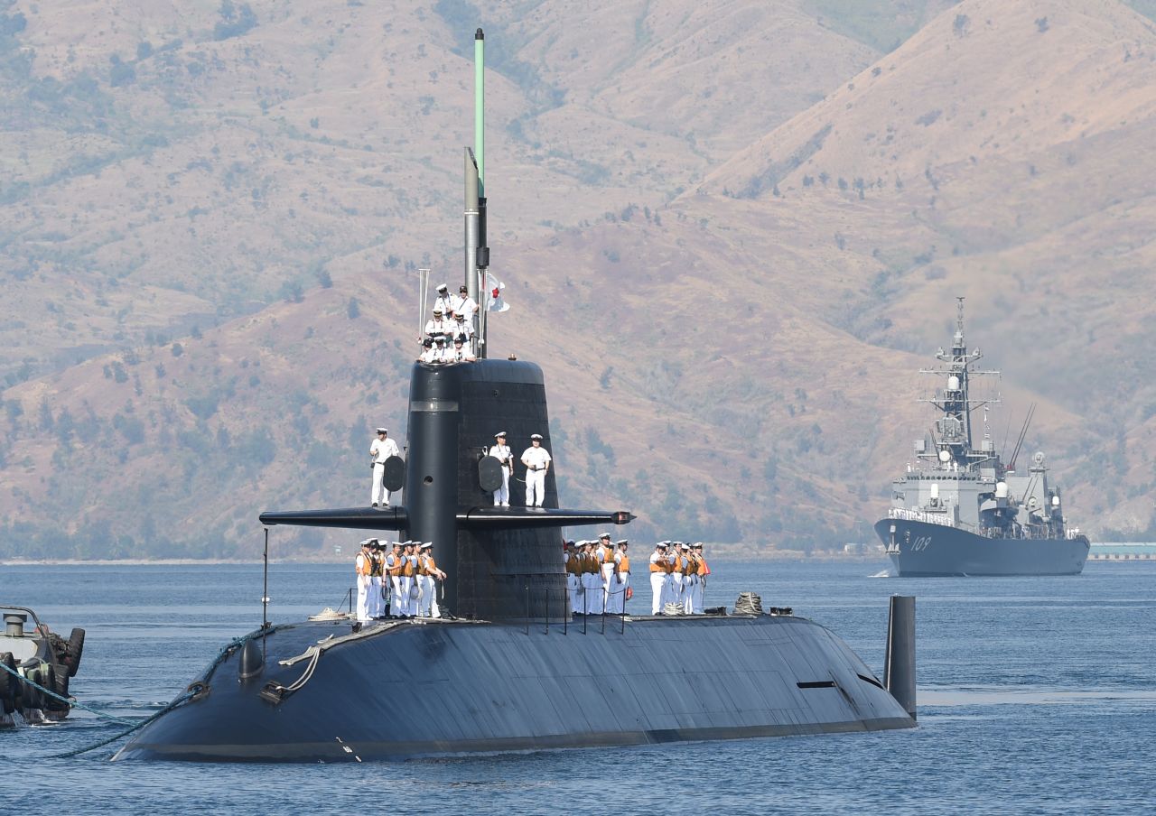 <strong>The Japanese submarine Oyashio, escorted by a Japanese destroyer, arrives at the former US naval base in Subic Bay, Philippines, in April 2016. Submarines are considered a key strength of one of the world's strongest navies.</strong>