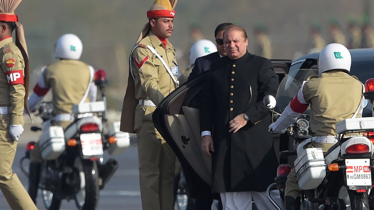Pakistan Prime Minister Nawaz Sharif arrives at a military parade in Islamabad on March 23.
