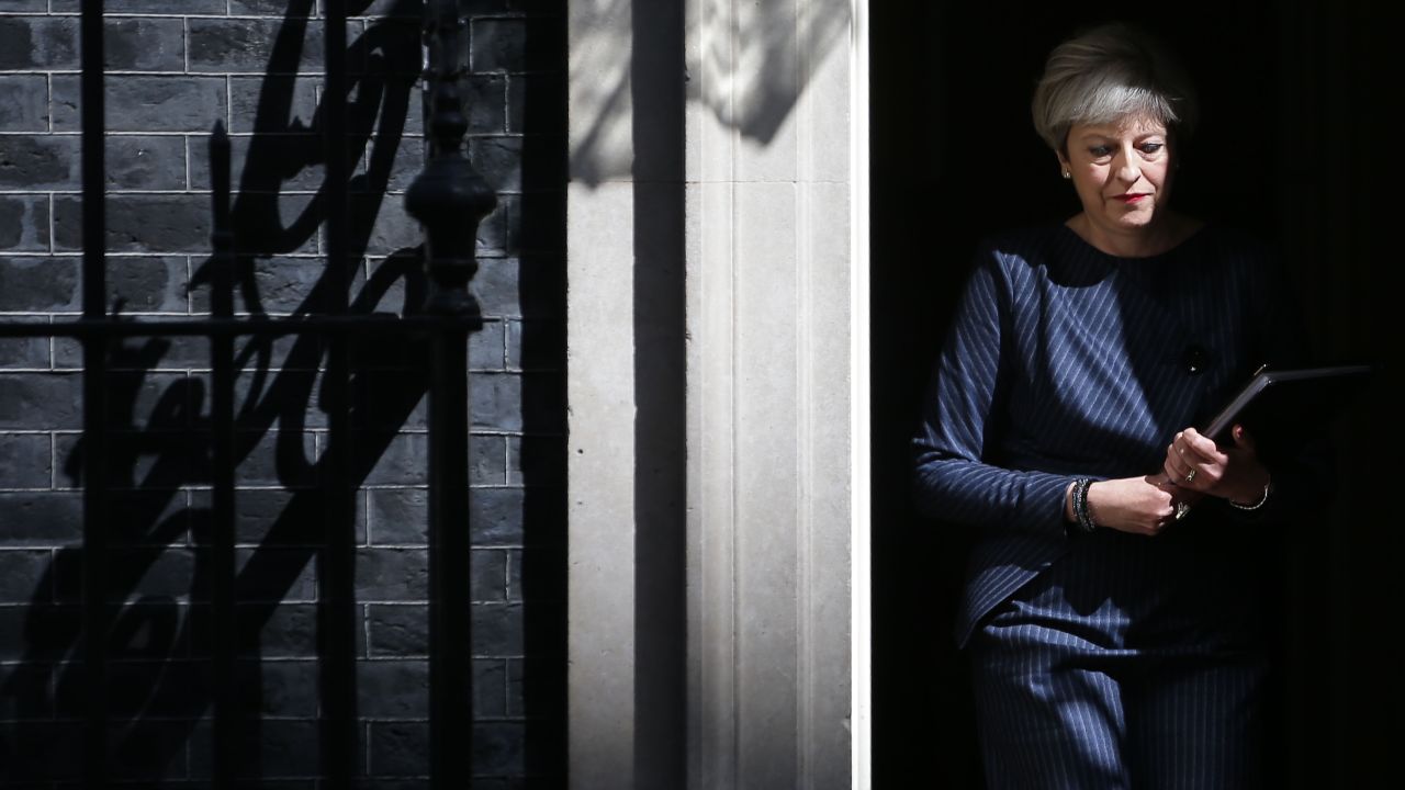 British Prime Minister Theresa May walks out of 10 Downing Street in London as she prepares to speak to the media on Tuesday, April 18. May made an <a href="http://www.cnn.com/2017/04/18/europe/theresa-may-election-full-statement/index.html" target="_blank">unexpected announcement</a> that she would seek a <a href="http://www.cnn.com/2017/04/18/europe/uk-snap-election-theresa-may/index.html" target="_blank">"snap" election</a> on June 8. Members of Parliament later <a href="http://www.cnn.com/2017/04/19/europe/uk-election-theresa-may/index.html" target="_blank">approved</a> her plan.