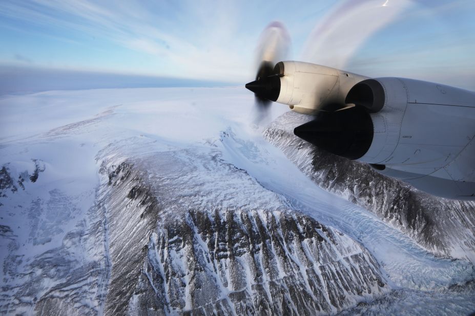 A NASA research aircraft flies over retreating glaciers on the Upper Baffin Bay coast of Greenland. Scientists say the Arctic is one of the regions hit hardest by climate change.  