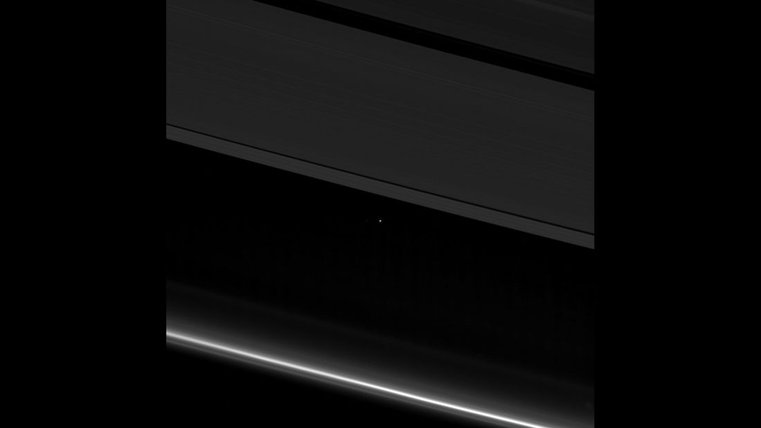 See that tiny dot between Saturn's rings? That's Earth, as seen by the Cassini mission on April 12, 2017. "Cassini was 870 million miles away from Earth when the image was taken," according to NASA. "Although far too small to be visible in the image, the part of Earth facing Cassini at the time was the southern Atlantic Ocean." Much like the famous <a href="https://www.nasa.gov/jpl/voyager/pale-blue-dot-images-turn-25" target="_blank" target="_blank">"pale blue dot"</a> image captured by Voyager 1 in 1990, we are but a point of light when viewed from the furthest planet in the solar system.