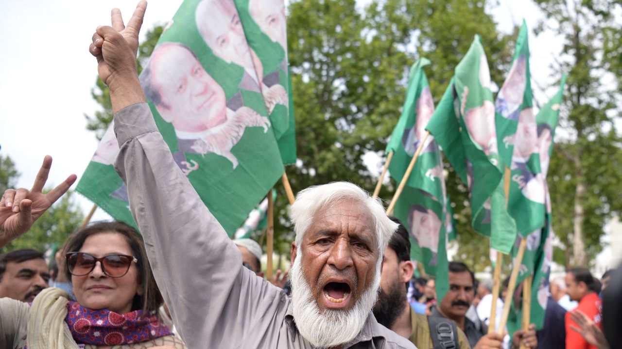 Supporters of Nawaz celebrate after Thursday's Supreme Court verdict in Islamabad, Pakistan.