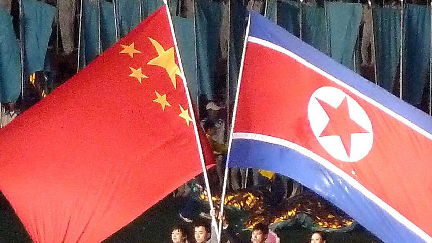 North Korea's mass games regularly features the flags of both North Korea and China. The two countries have been longtime historic allies since the Korean War, although some observers believe relations have cooled recently.
