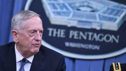 US Secretary of Defense James Mattis takes part in a briefing at the Pentagon in Washington, DC on April 11, 2017.
The United States has "no doubt" that the regime of Syrian President Bashar al-Assad was responsible for last week's chemical attack on a rebel-held town that left dozens dead, Pentagon chief Jim Mattis said Tuesday. Mattis told reporters that Washington's military strategy in Syria had not changed even after its retaliatory missile strikes on a Syrian air base, noting "our priority remains the defeat" of the Islamic State group.
 / AFP PHOTO / Mandel NGAN        (Photo credit should read MANDEL NGAN/AFP/Getty Images)