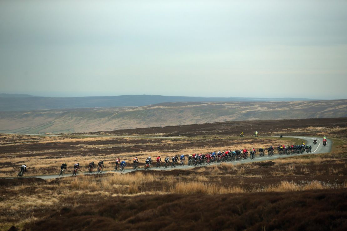 The peloton passes over the Yorkshire moors during stage three of the 2016 Tour de Yorkshire.