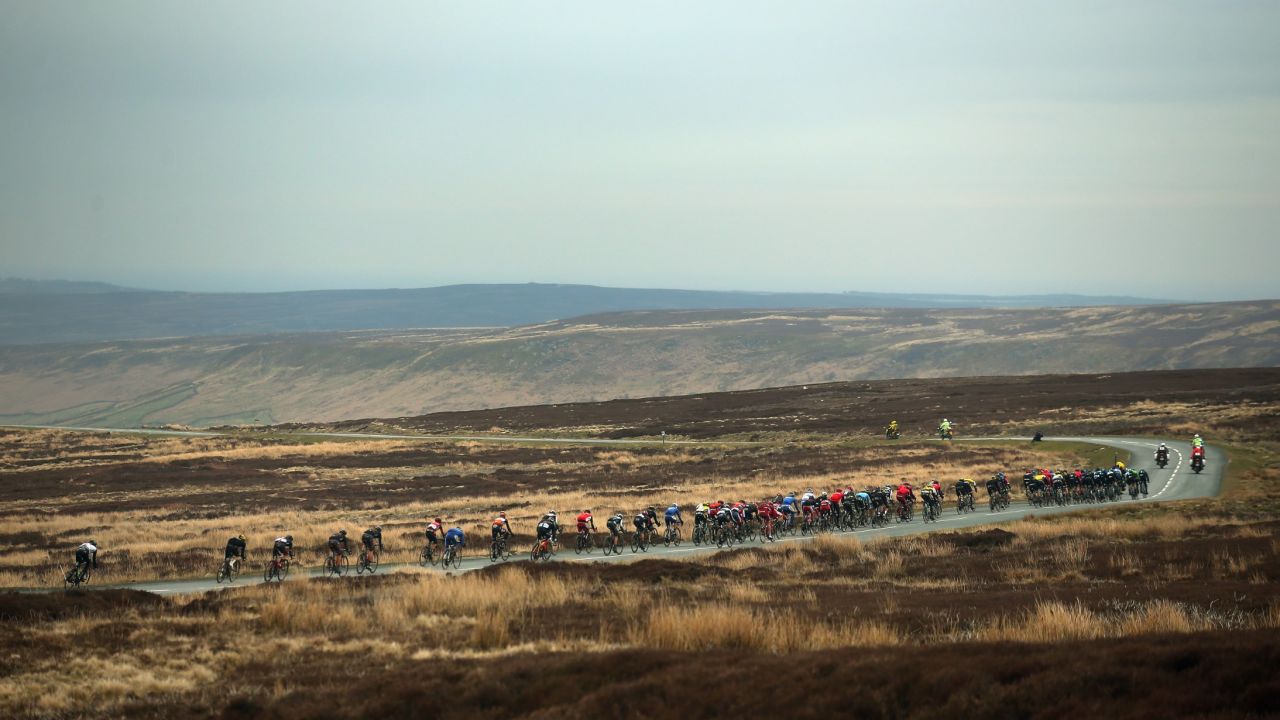 The peloton passes over the Yorkshire moors during stage three of the 2016 Tour de Yorkshire.