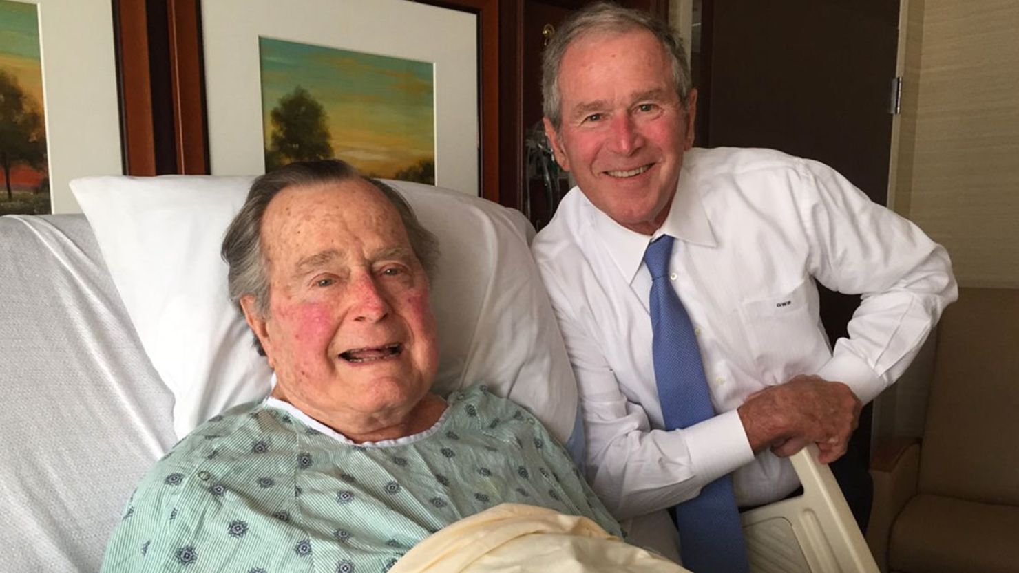 George W Bush visits his father George H.W. Bush in the hospital on April 20, 2017.