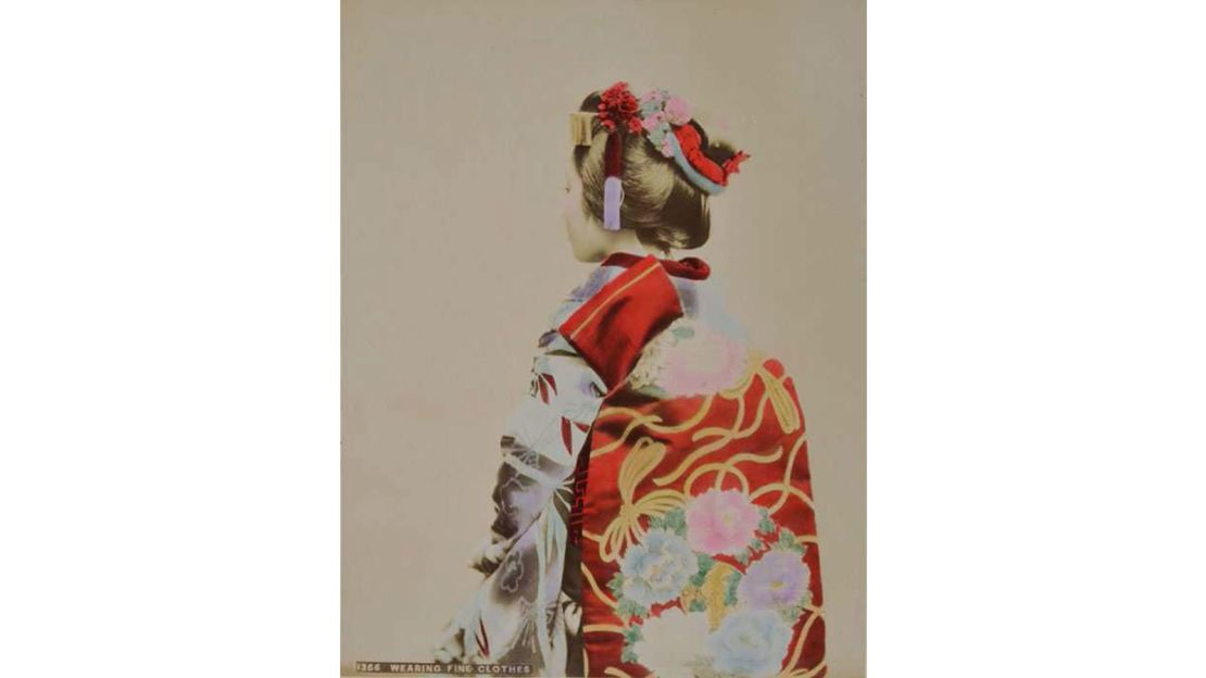 "Dancing Girl Showing Her Obi" (1890s) by Anonymous