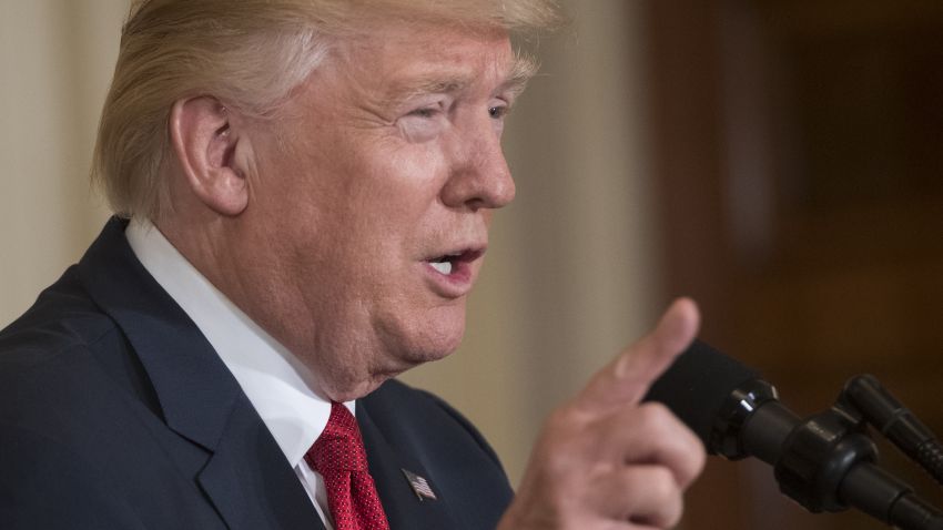 US President Donald Trump speaks alongside Italian Prime Minister Paolo Gentiloni (L) during a press conference in the East Room at the White House in Washington, DC, April 20, 2017. / AFP PHOTO / SAUL LOEB        (Photo credit should read SAUL LOEB/AFP/Getty Images)