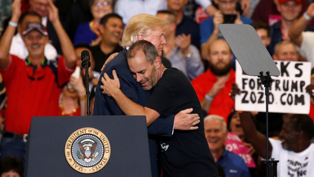 Trump hugs supporter Gene Huber after <a href="http://www.cnn.com/2017/02/18/politics/trump-gene-huber-rally/" target="_blank">he invited Huber to speak on stage</a> during a rally in Melbourne, Florida, on Saturday, February 18. Huber, wearing a black Donald Trump T-shirt, thanked the President and spoke for a few moments.
