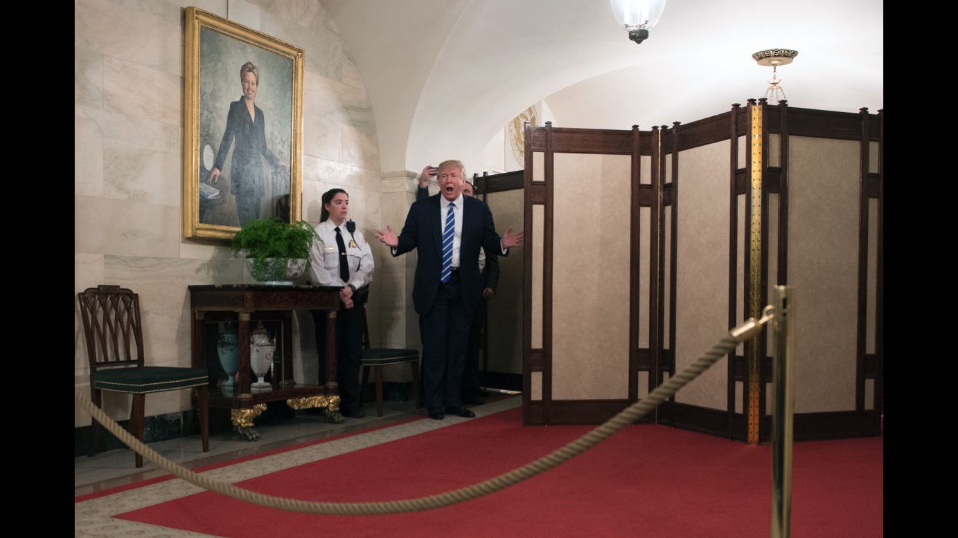 Trump <a href="http://www.cnn.com/2017/03/07/politics/trump-white-house-tour-surprise/" target="_blank">surprises visitors</a> who were touring the White House on Tuesday, March 7. The tour group, including many young children, cheered and screamed after the President popped out from behind a room divider.