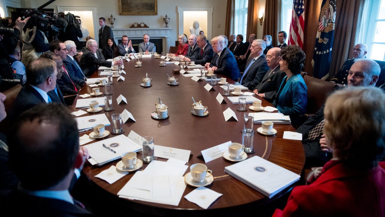 Trump speaks Monday, March 13, during the first meeting with his Cabinet. <a href="http://www.cnn.com/2017/03/13/politics/donald-trump-obamacare-repeal-gop-plan/" target="_blank">Who's who on Trump's Cabinet? See the full list here</a>