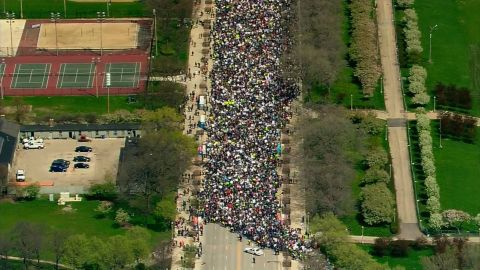 Demonstrators push forward Saturday in Chicago's March for Science.