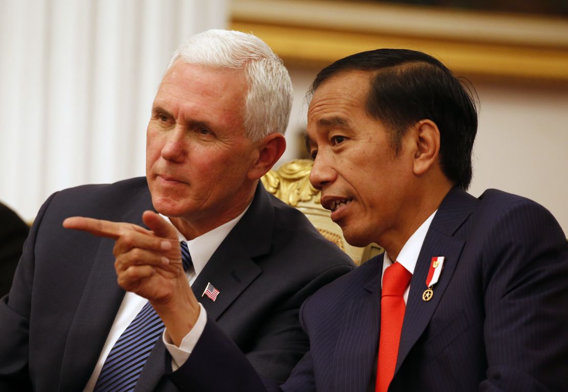 Pence later visited the largest mosque in Indonesia, a symbolic gesture as part of his first visit to the country.