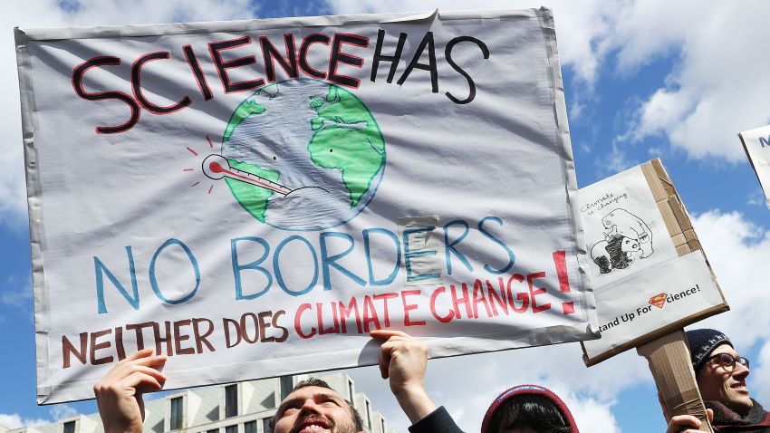 People march in support of scientific research during the "March for Science" demonstration on April 22, 2017 in Berlin, Germany. People all over the world are participating in "March for Science" demonstrations to protest against the statements and polices of the administration of U.S. President Donald Trump that deride scientific research deemed inconvenient for Trump's political agenda.