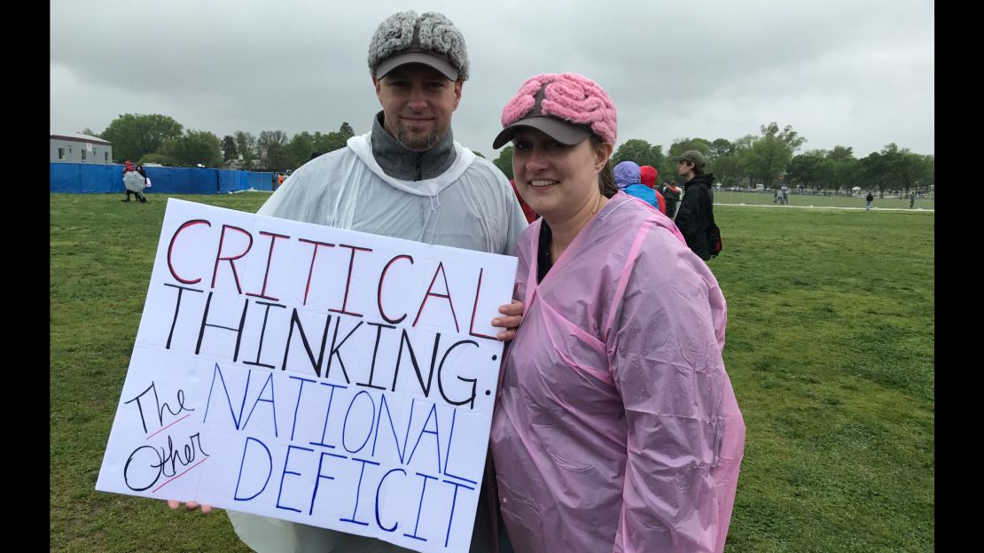 Craig and Joni Wright from Gainseville, Florida, attended the Washington march donning their thinking caps.
