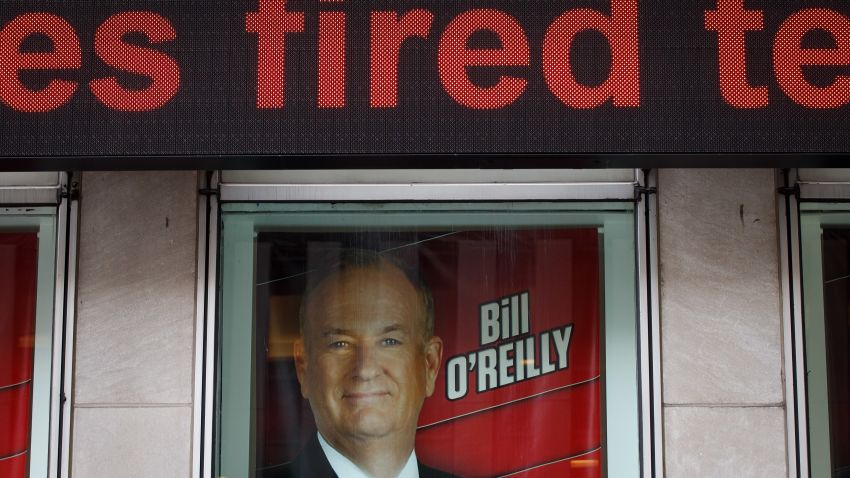 NEW YORK, NY - APRIL 19: Advertisements for Fox News and Bill O'Reilly stand in a window outside of the News Corp. and Fox News headquarters in Midtown Manhattan, April 19, 2017 in New York City. 21st Century Fox, the parent company of Fox News, announced on Wednesday that Fox News television personality Bill O'Reilly will not be returning to the network following numerous claims of sexual harassment and subsequent legal settlements. (Photo by Drew Angerer/Getty Images)