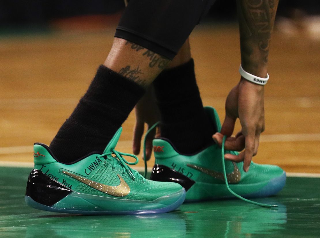 In Game 1, Thomas paid tribute to his late sister with messages on his shoes.