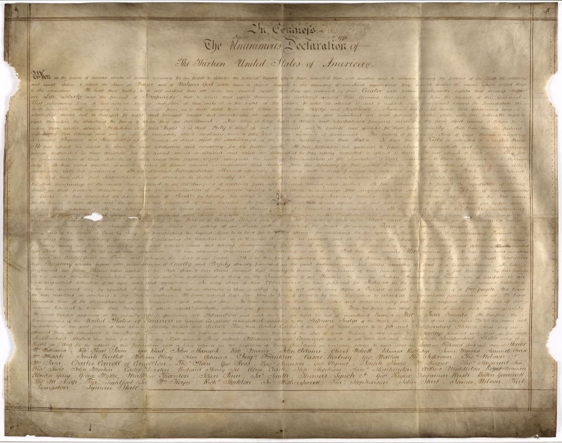 The "Sussex Declaration" -- a rare parchment copy of the American Declaration of Independence -- was found at the West Sussex record office.