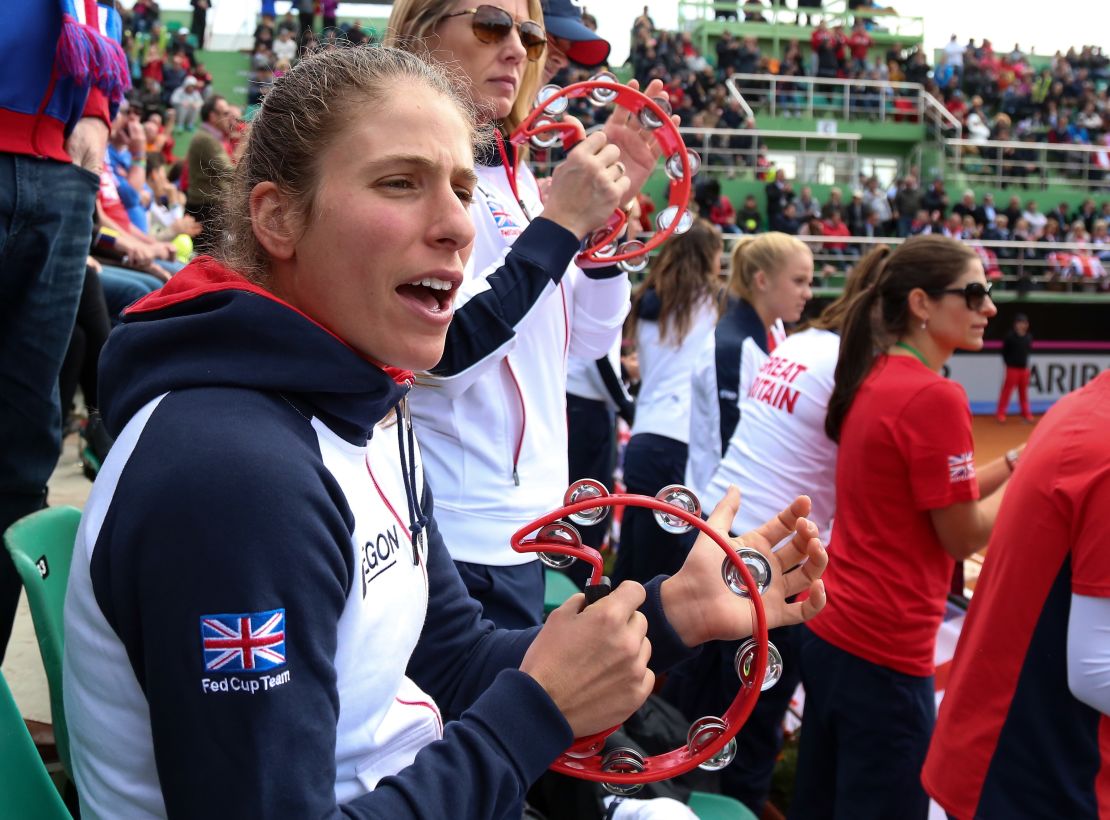 British player Johanna Konta cheers on her team in the Fed Cup and Romania.
