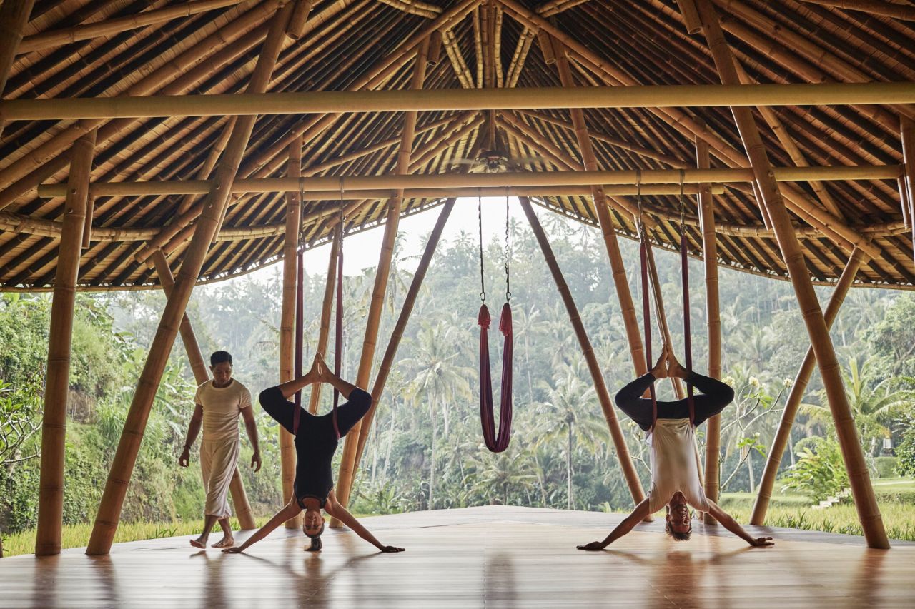 Four Seasons Resort's bamboo yoga pavilion. 