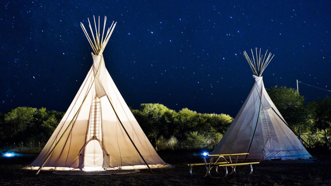 <strong>El Cosmico, Marfa, Texas:</strong> A 21-acre nomadic hotel and campground, El Cosmico has Sioux-style teepees, renovated vintage trailers, safari and scout tents, a Mongolian yurt and tent campsites to rent. The shared spaces include a reading room, hammock grove, an outdoor kitchen and outdoor stage.