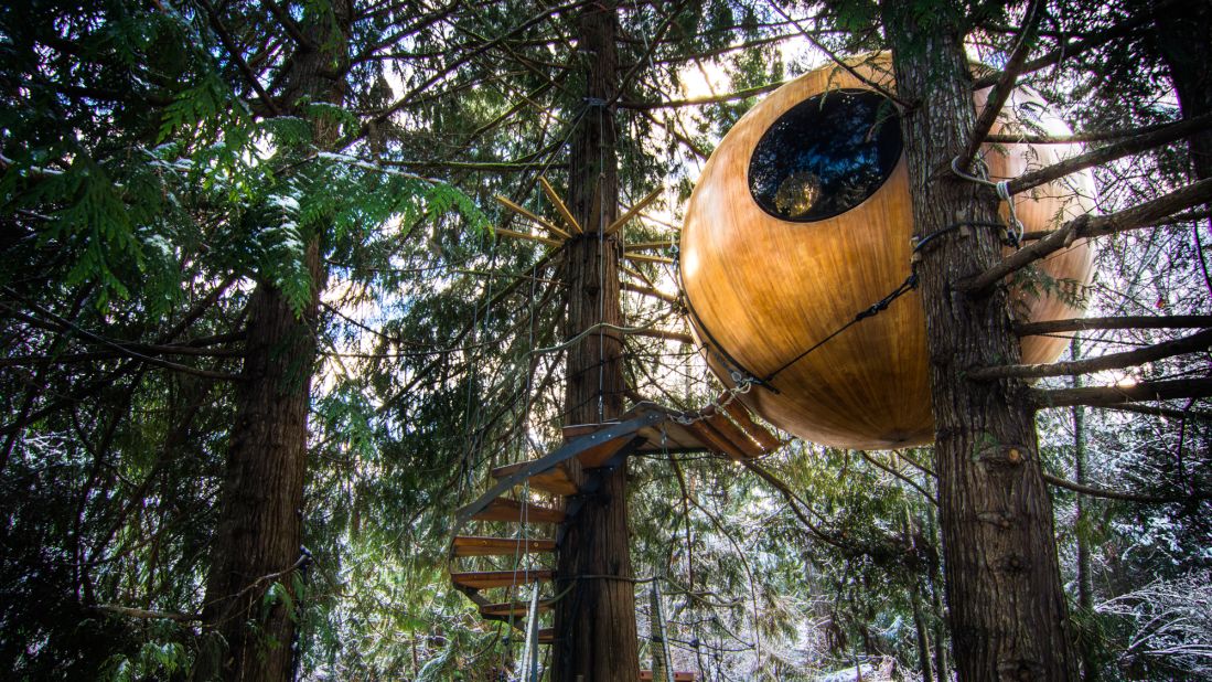 <strong>Free Spirit Spheres, Qualicum Beach, Canada:</strong> People can sleep in the trees in one of three handcrafted spheres in the trees of Vancouver Island's rainforest. Heaters, bedding and snacks are included in the spheres. 