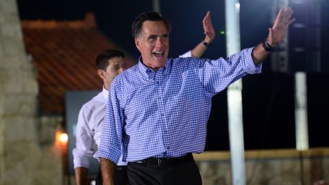 US Republican presidential candidate Mitt Romney and running mate Paul Ryan hold a rally in Daytona Beach, Florida, in 2012.