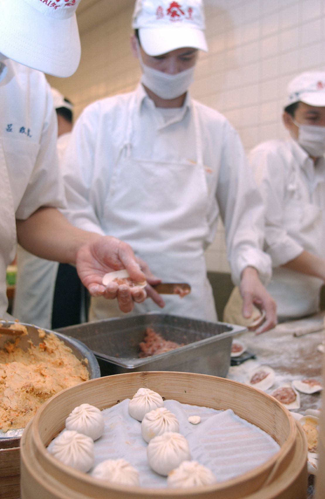 Din Tai Fung's famous steamed dumplings or "xiao long bao."