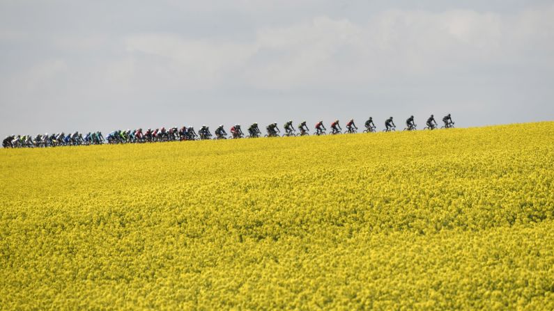 Cyclists ride together Wednesday, April 19, during the Fleche Wallonne road race in Belgium. Spain's Alejandro Valverde won for the fourth straight year.